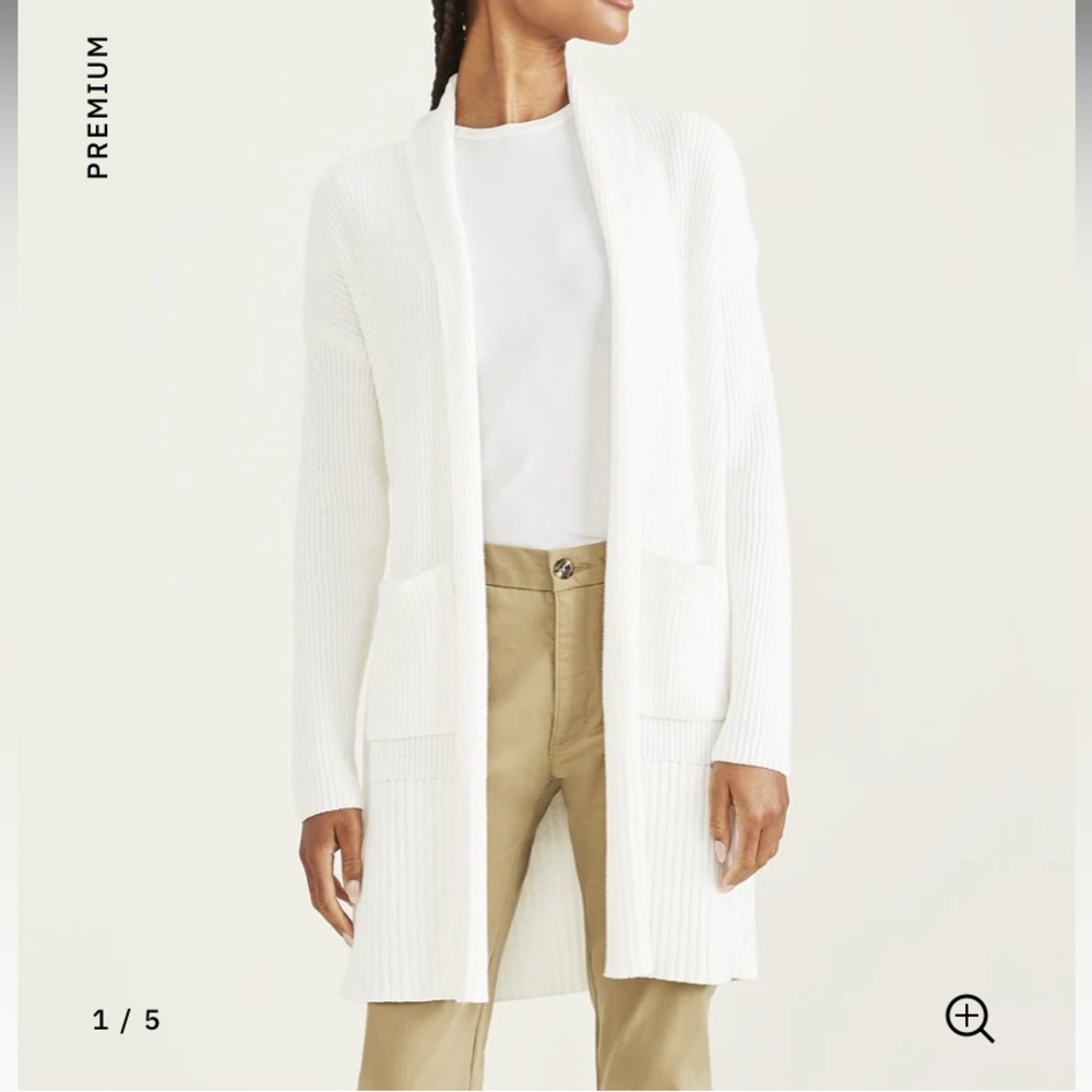 Dockers Long Cardigan Sweater, Relaxed Fit Cotton rib open cardigan White M